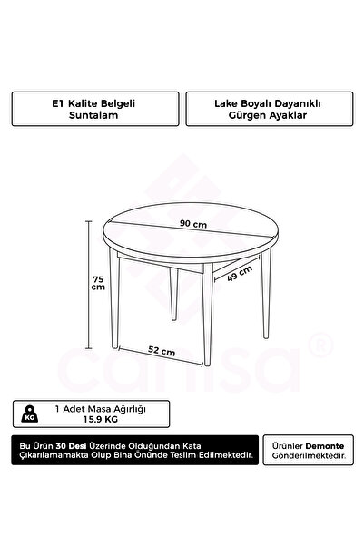 Canisa Rox Serisi 90x90 Yuvarlak Barok Ahşap Desenli Sabit Mutfak Masası