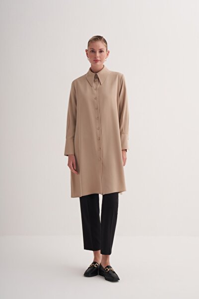 Zesyna Bej %100 Liyosel Sivri Yaka Detaylı Uzun Tunik