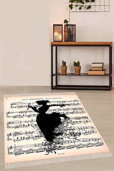 on the clouds Müzik Notalı Halı Dijital Baskı Yıkanabilir Modern Nota Desenli...