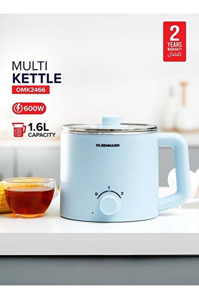 Olsenmark غلاية متعددة الاستخدامات سعة 1.6 لتر - 600 واط، هيكل داخلي من الفولاذ، إيقاف تلقائي، مستويان للحرارة، فوهة واسعة، غطاء زجاجي