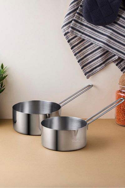 Perotti Cookpro Set of 2 Stainless Steel Sauce Pots - 14-16 cm Silver