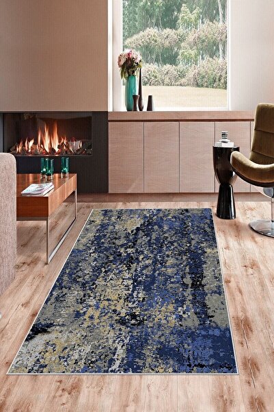 on the clouds Mavi Batik Desen Renk Geçişli Yıkanabilir Kaymaz Taban Leke Tut...