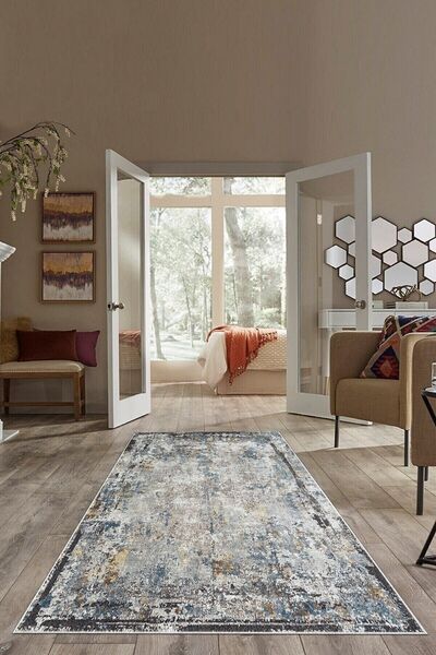 farbala Gri Eskitme Desenli Yıkanabilir Kaymaz Taban Leke Tutmaz Yazlık Ekono...