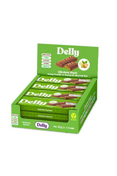Delly 12 Adet Çikolata Kaplı - Antep Fıstıklı & Kadayıflı Meyveli Bar 35g