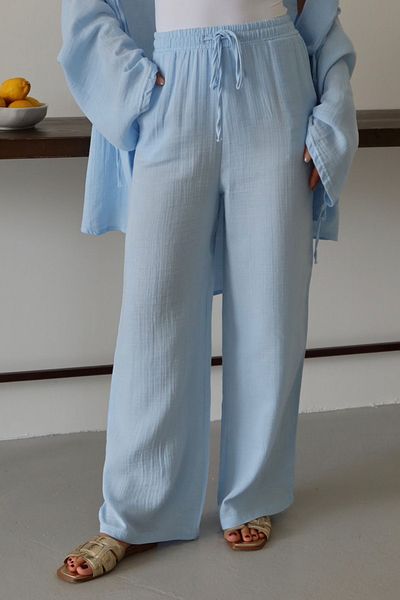 Balenbi Pantaloni de damă Palazzo Muslin cu talie elastică 1096