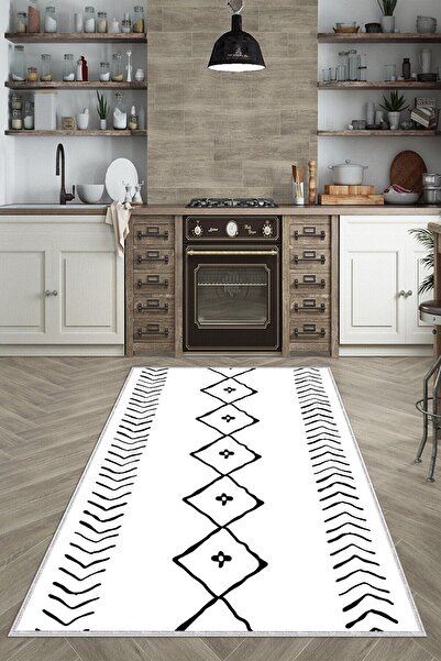 farbala Beyaz Baklava Desenli Yıkanabilir Kaymaz Taban Leke Tutmaz Yıkanabili...