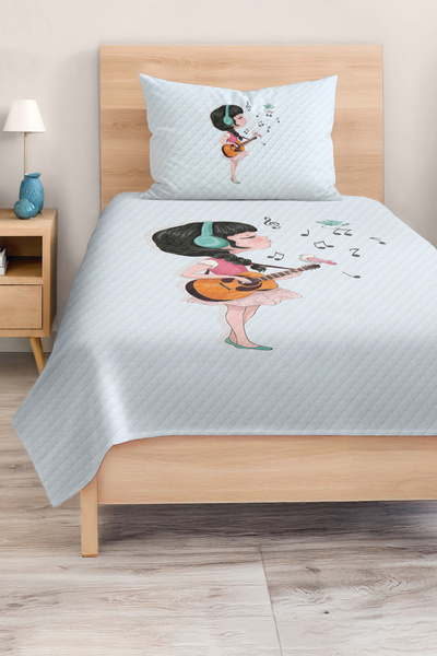 Realhomes مجموعة غطاء سرير بيك لغرفة الأطفال والمراهقين بموضوع موسيقى