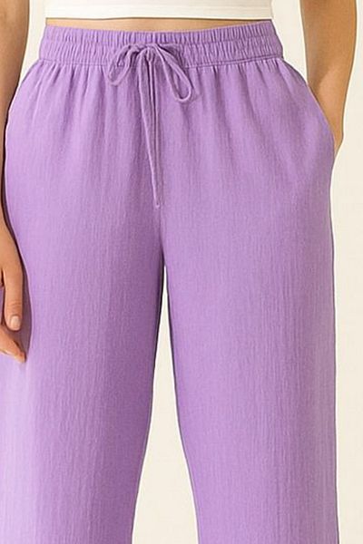 Mogi Butik Women's Elastic Waist Palazzo Muslin Trousers 3078