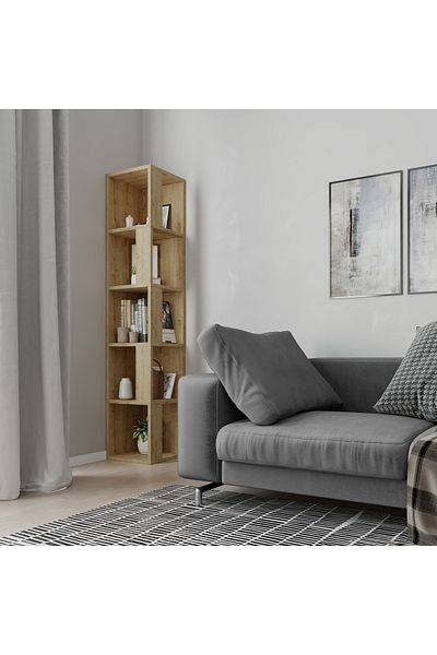 Mourah Home Piano Modern Corner Bookcase Display Unit Oak