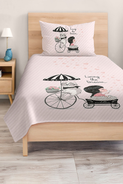 Realhomes مجموعة غطاء سرير بيك لغرفة الأطفال والمراهقين مفردة بنمط قلب