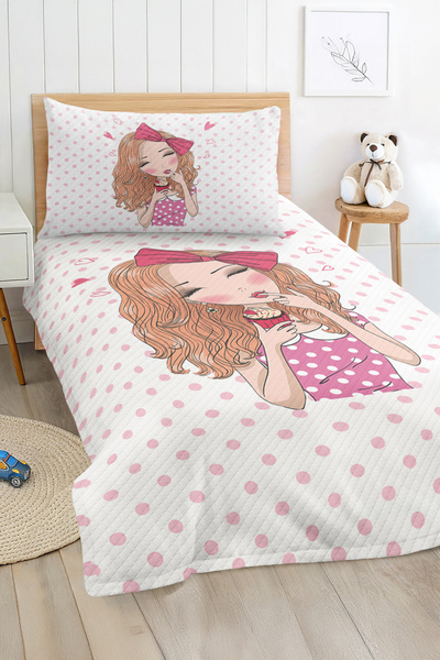 Realhomes مجموعة غطاء سرير بيكه لغرفة الأطفال والمراهقين منقط باللون الوردي