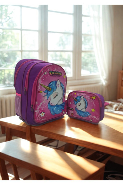 NEWFULL Kız Unicorn Okul Ve Beslenme Çantası-ekonomik