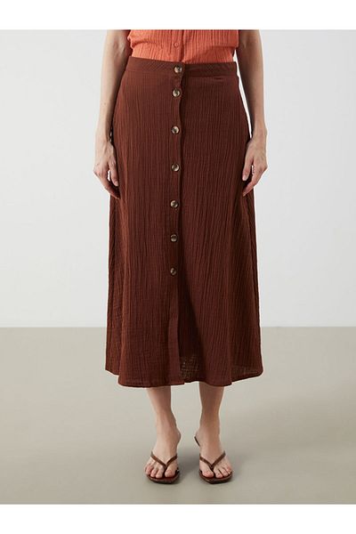 LC Waikiki Brown Textured Skirt with Elastic Waist