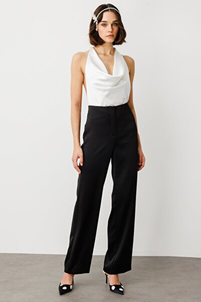 Ekol Wide Leg Satin Trousers Black