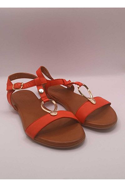 İDOL SHOES Women's Genuine Leather Golden Buckle Detail Sandals