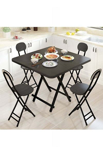Taimi 5-Piece Folding Dining Set Dining Table, 80x80x74cm with 2 Folding Chairs Elegant Design - Black