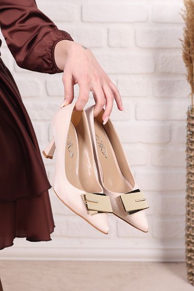 SHOESSHOPS Striped Satin Evening Dress with Buckle Detail on the Front Stylish Women's Heeled Shoes