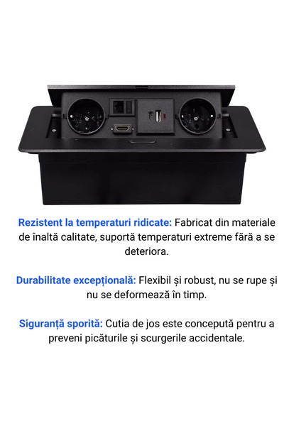 ATOMKIT Priza Incorporabila in mobilier, ATOMKIT, 2 Prize Schuko, USB-A+C ,Intrare HDMI, Intrare retea