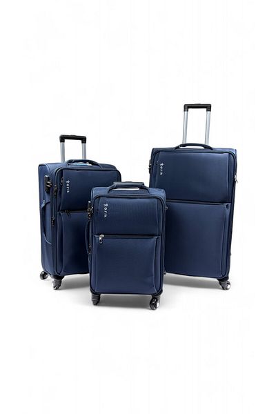 Rorik Set de 3 cărucioare textile, S 55x37x20 cm, M 69x43x25 cm, L 80x47x28 cm, roți pivotante la 360°, albastru închis