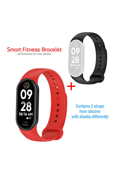 EMESZON Smart Fitness Tracker Bracelet, EMESZON® M8, Oximeter, Pedometer, Cardio + Bonus Blue Strap, red