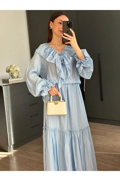 My Blog Rochie Toulon cu detaliu cu volan albastru - 204126