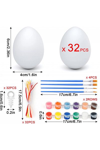 CS COSDDI Painting set with 32 eggs Cs Cosddi, acrylic paint/plastic, multicolor, 6 x 4 cm