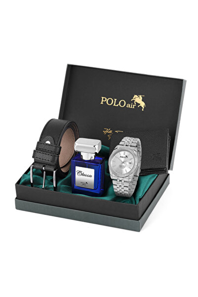 Polo Air Mercek Takvimli Erkek Kol Saati Cüzdan Kemer 55 ml Parfüm Kombin Güm...