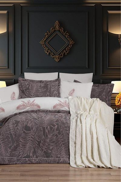 Çeyiz Diyarı Defne 10 Piece Dowry Set with Blanket Dusty Rose