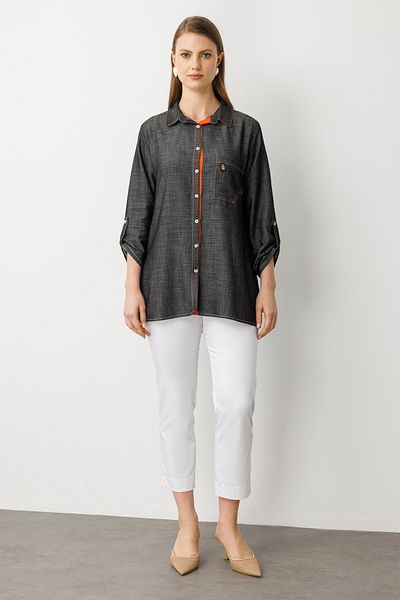 Ekol Polo Neck Plus Size Blouse