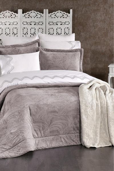 Çeyiz Diyarı Efsun 10 Piece Blanket Dowry Set Gray