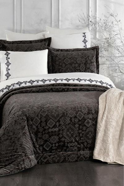 Çeyiz Diyarı Emila 10 Piece Blanket Dowry Set Anthracite
