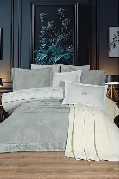 Çeyiz Diyarı Gözde 10 Piece Blanket Dowry Set Sage