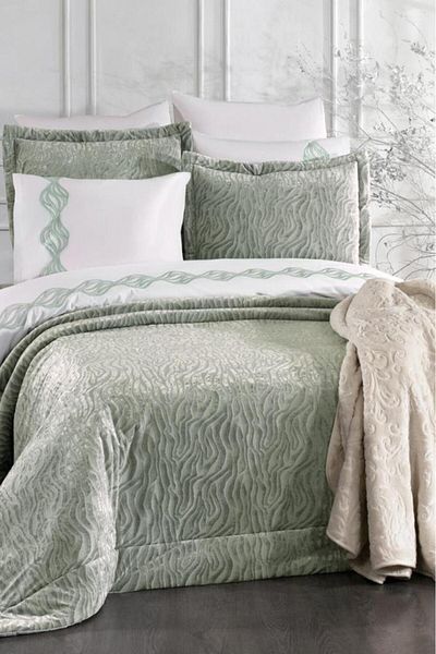 Çeyiz Diyarı Yakut 10 Piece Dowry Set with Blanket Sage