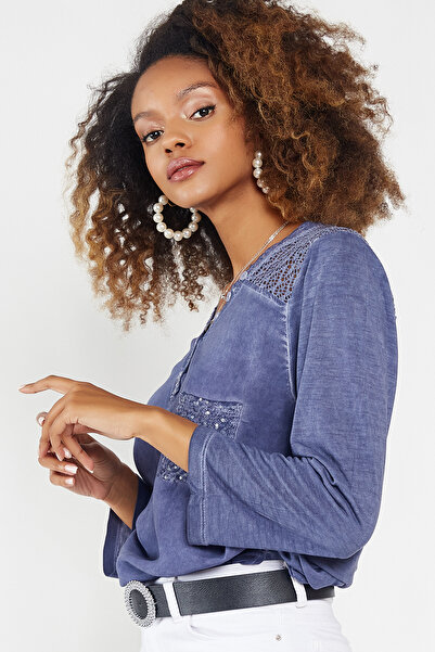 Hopoi Γυναικεία πλενόμενη μπλούζα με δαντέλα