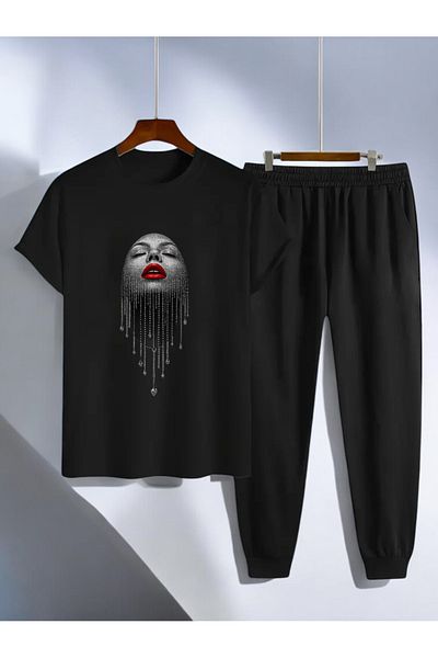 uyguntarz Σετ αθλητική φόρμα με στάμπα Unisex Diamonded Woman Portrait Design