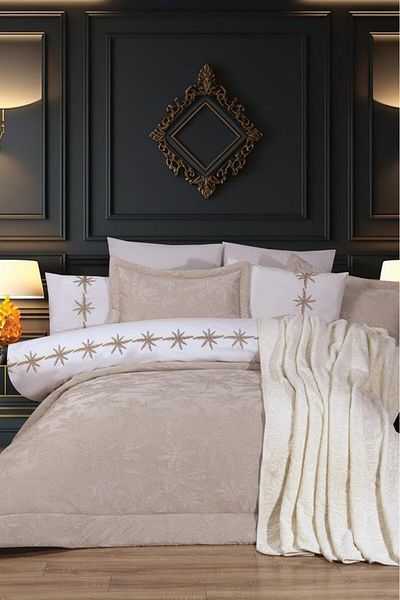 Çeyiz Diyarı Jasmin 10 Piece Dowry Set with Blanket Beige