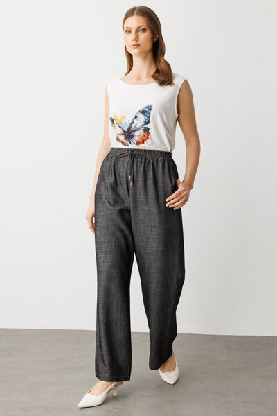 Ekol Wide Leg Trousers with Elastic Waist