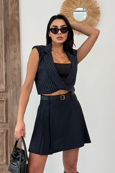 moda armanc Fusta mini bleumarin cu centură pliată pentru femei - Casual/Casual