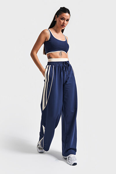 its basic Kadın Koyu Mavi Renk s5-56 Alt Üst 2'li Kombin %100 Pamuk Süper Esnek Takım