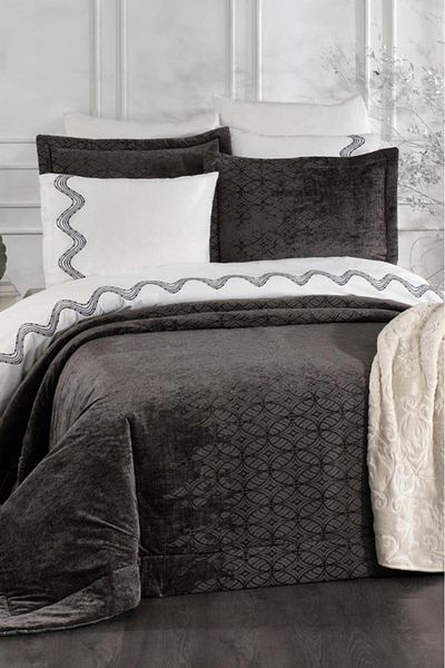 Çeyiz Diyarı Opal 10 Piece Blanket Dowry Set Anthracite