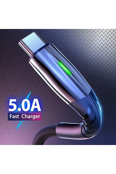 EMESZON LED data cable Quick charging 3.0 5A 1m, EMESZON®, Type-C USB data transfer, phone charging, red