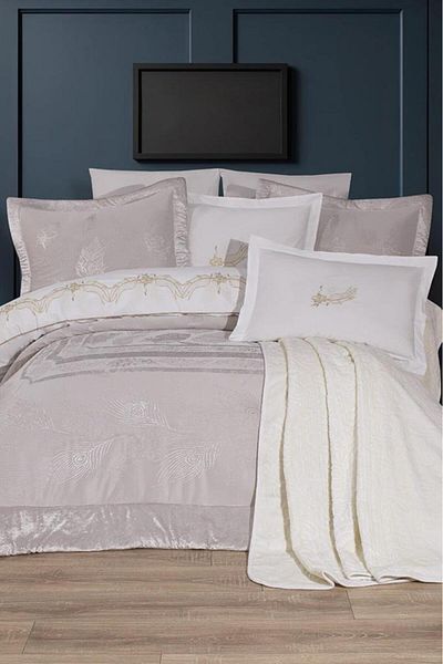 Çeyiz Diyarı Gözde 10 Piece Blanket Dowry Set Cream