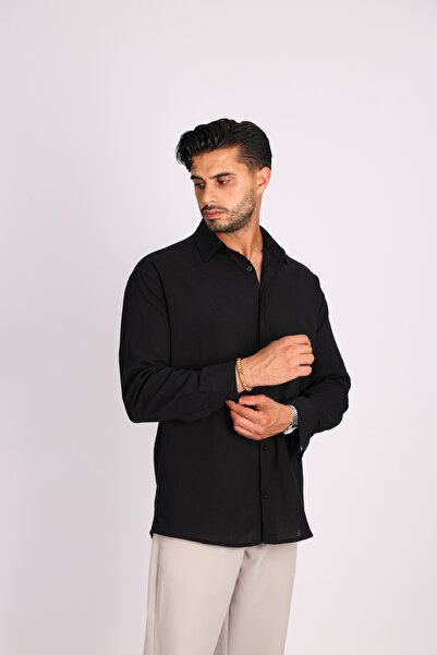 JAKOTTO Breathable Fabric Long Sleeve Men's Collared Shirt Cotton