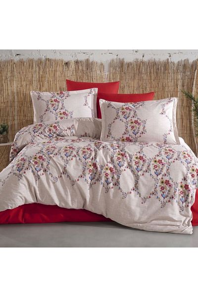 Clasy Ranforce 100% Cotton Double Duvet Cover Set Navas V1 Red