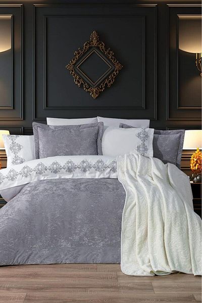 Çeyiz Diyarı Arbor 10 Piece Dowry Set with Blanket Gray