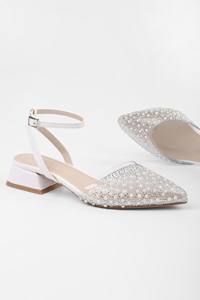 Shoeberry Women's Rhea White Skin Stone Ballerinas