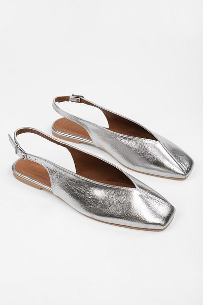 Shoeberry Women's Noya Silver Shiny Ballerinas