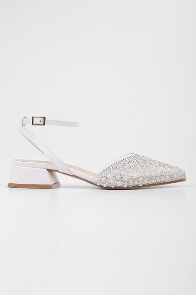 Shoeberry Women's Rhea White Skin Stone Ballerinas