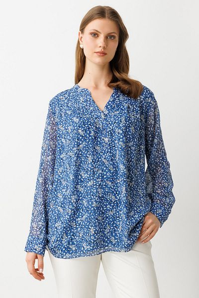 Ekol Buttoned Collar Patterned Blouse