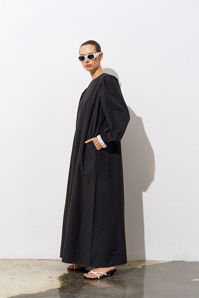 Merve DAĞLI Talia Garne Detailed Poplin Black Dress